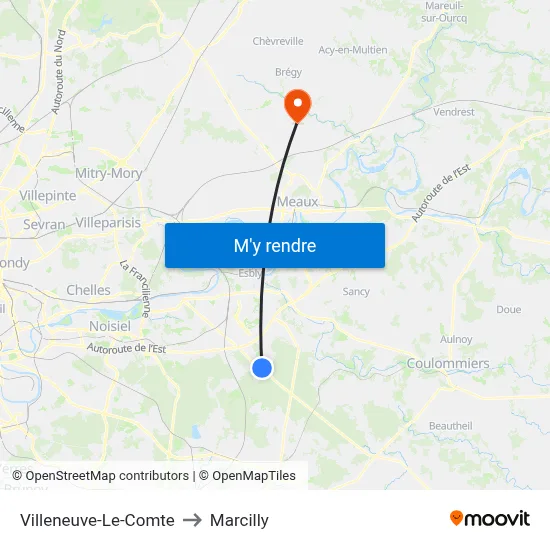 Villeneuve-Le-Comte to Marcilly map