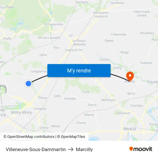 Villeneuve-Sous-Dammartin to Marcilly map