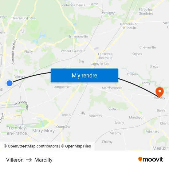 Villeron to Marcilly map
