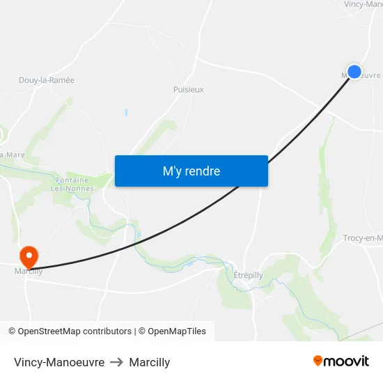 Vincy-Manoeuvre to Marcilly map