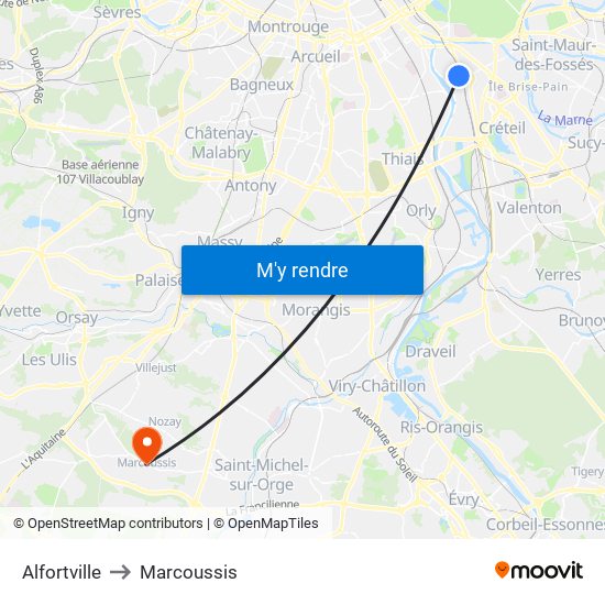 Alfortville to Marcoussis map