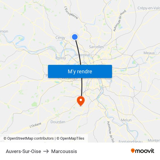 Auvers-Sur-Oise to Marcoussis map