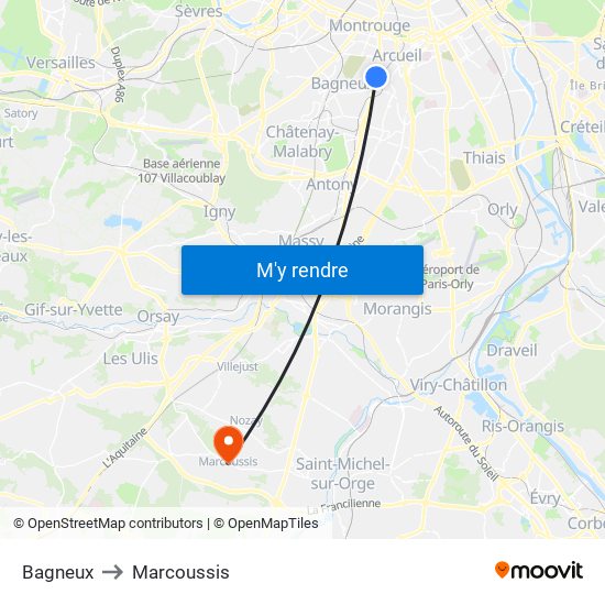 Bagneux to Marcoussis map