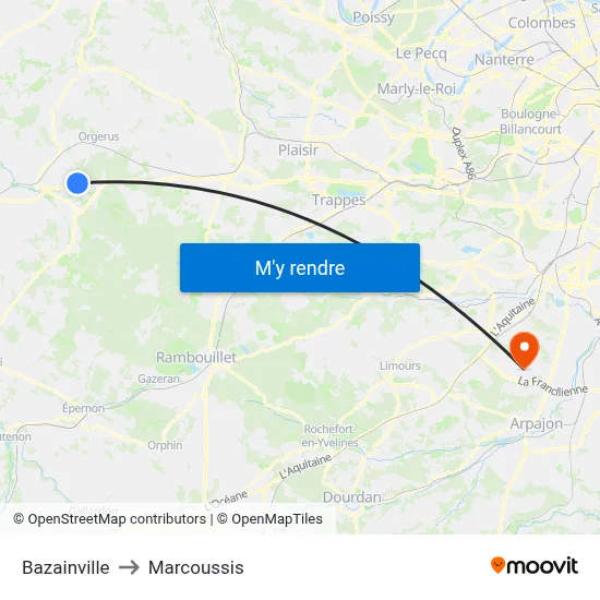 Bazainville to Marcoussis map
