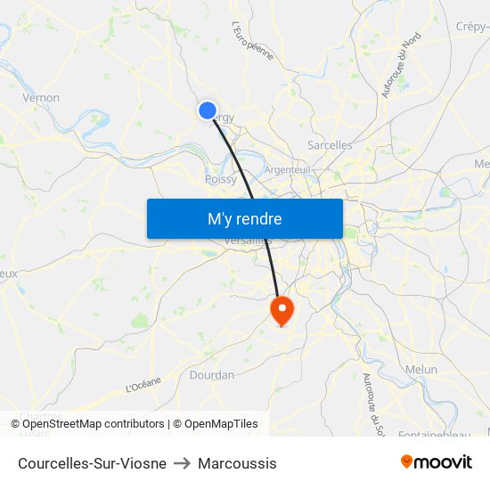 Courcelles-Sur-Viosne to Marcoussis map