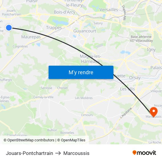 Jouars-Pontchartrain to Marcoussis map