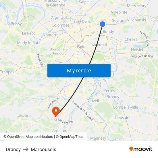 Drancy to Marcoussis map