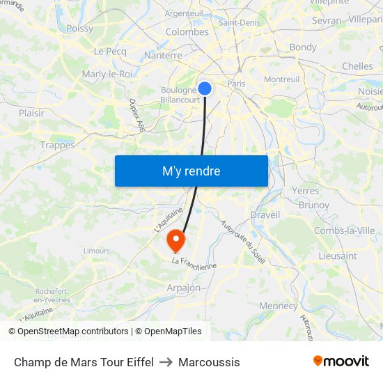 Champ de Mars Tour Eiffel to Marcoussis map