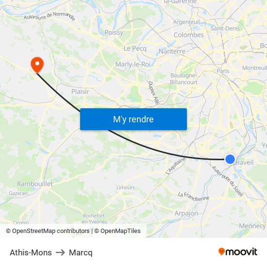 Athis-Mons to Marcq map