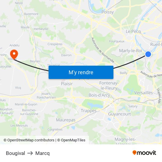 Bougival to Marcq map