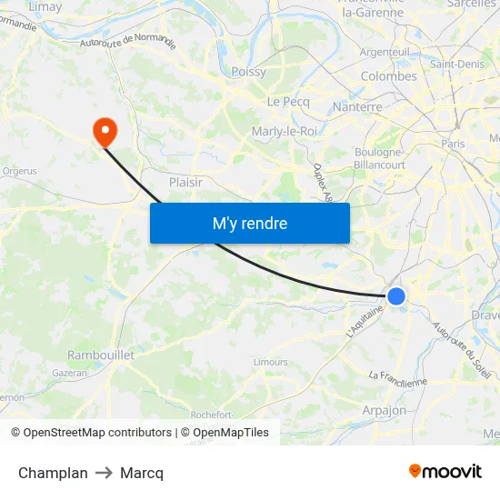 Champlan to Marcq map