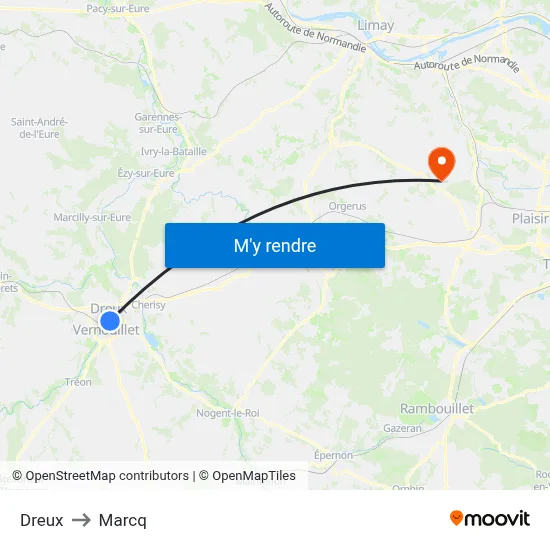 Dreux to Marcq map