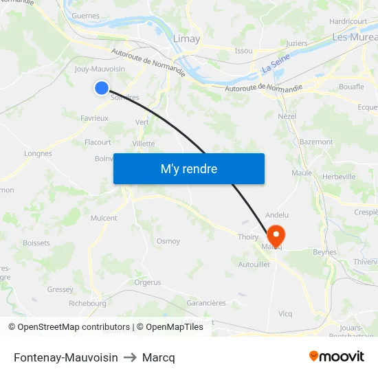 Fontenay-Mauvoisin to Marcq map