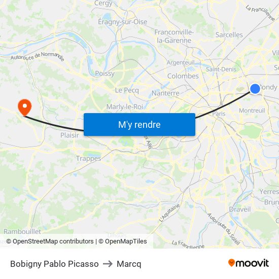 Bobigny Pablo Picasso to Marcq map