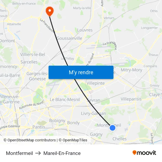 Montfermeil to Mareil-En-France map