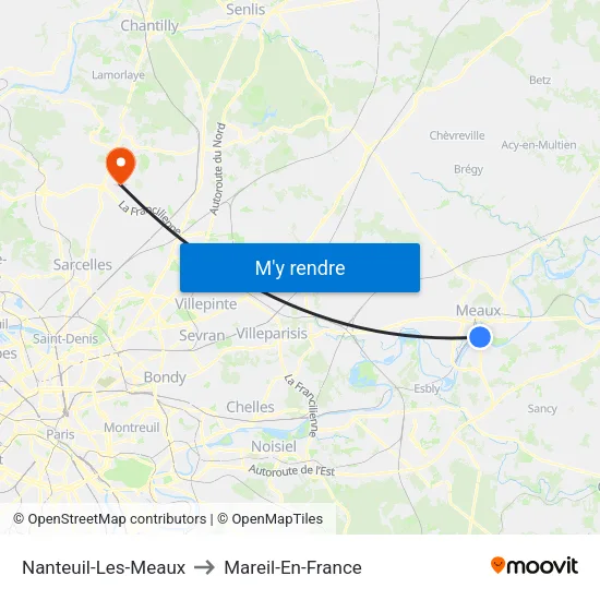 Nanteuil-Les-Meaux to Mareil-En-France map