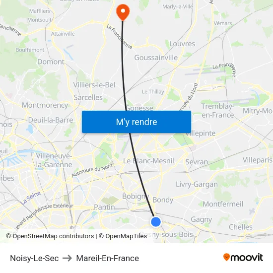 Noisy-Le-Sec to Mareil-En-France map