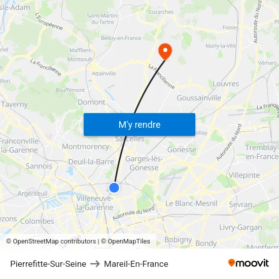 Pierrefitte-Sur-Seine to Mareil-En-France map