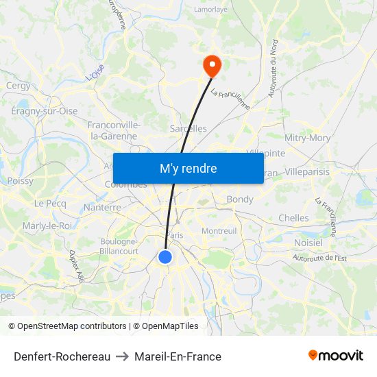 Denfert-Rochereau to Mareil-En-France map