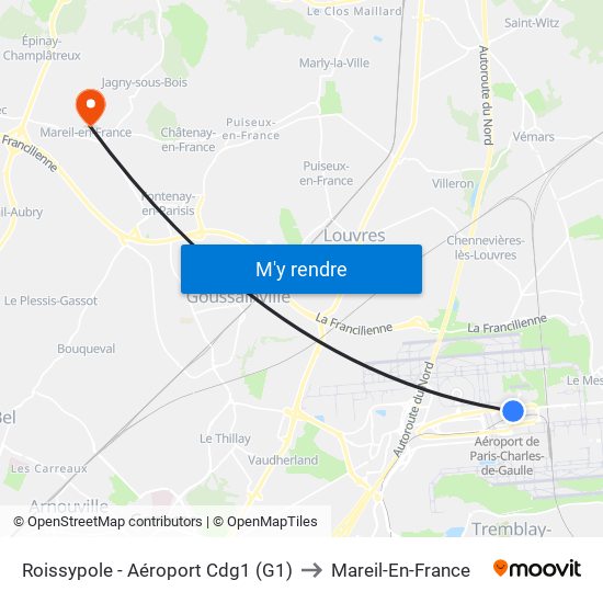 Roissypole - Aéroport Cdg1 (G1) to Mareil-En-France map