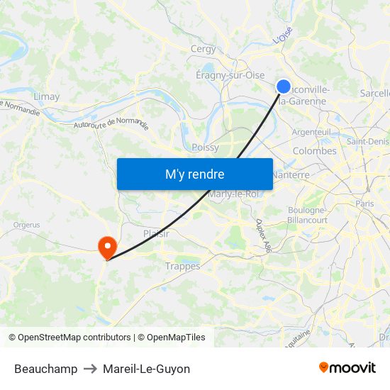 Beauchamp to Mareil-Le-Guyon map