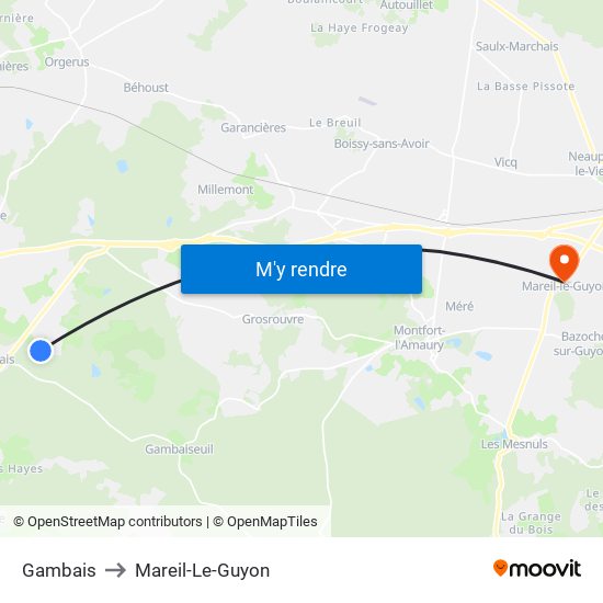 Gambais to Mareil-Le-Guyon map