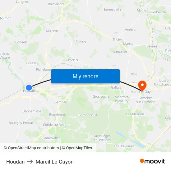 Houdan to Mareil-Le-Guyon map