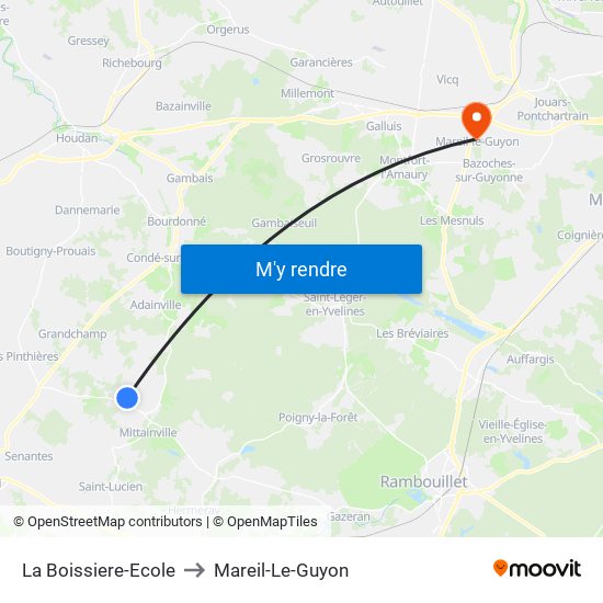 La Boissiere-Ecole to Mareil-Le-Guyon map