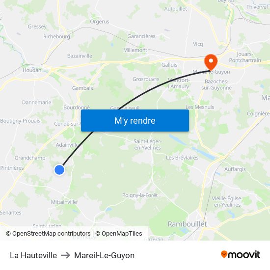 La Hauteville to Mareil-Le-Guyon map