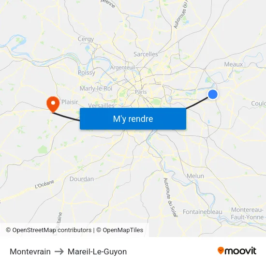 Montevrain to Mareil-Le-Guyon map