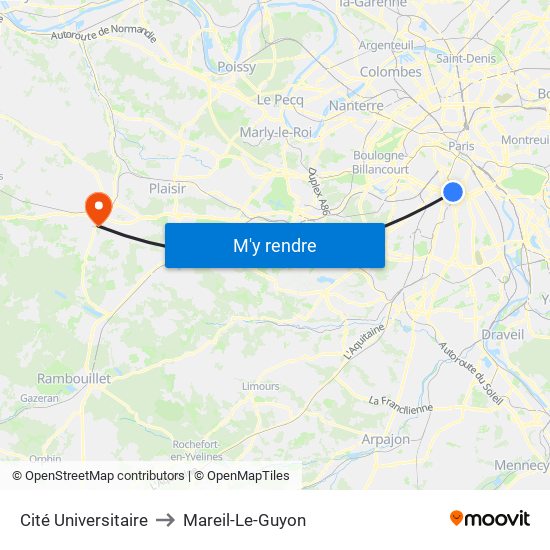Cité Universitaire to Mareil-Le-Guyon map
