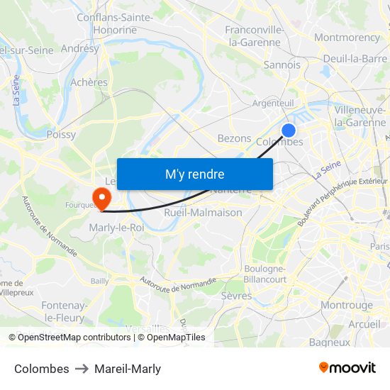 Colombes to Mareil-Marly map