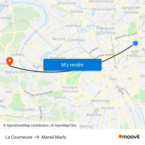 La Courneuve to Mareil-Marly map