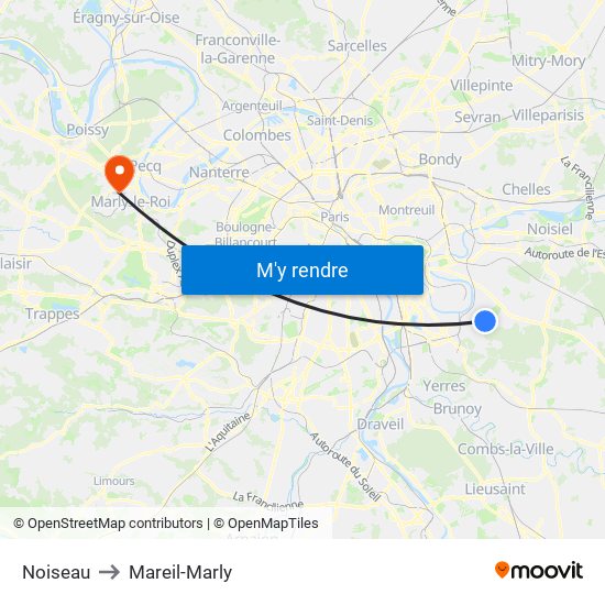 Noiseau to Mareil-Marly map