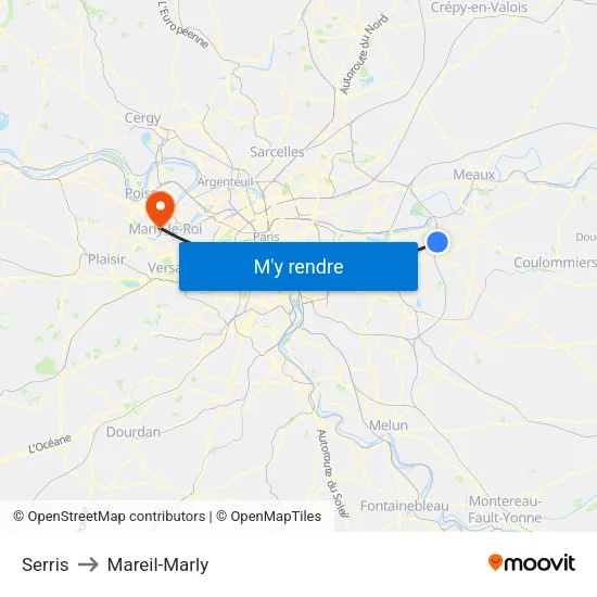 Serris to Mareil-Marly map
