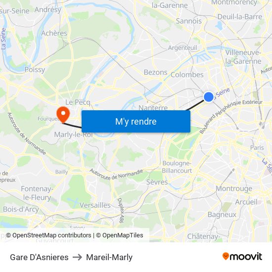 Gare D'Asnieres to Mareil-Marly map