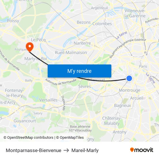 Montparnasse-Bienvenue to Mareil-Marly map