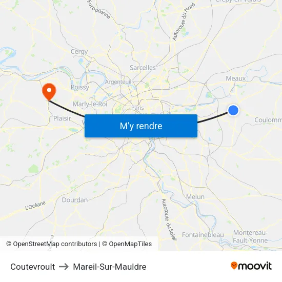 Coutevroult to Mareil-Sur-Mauldre map