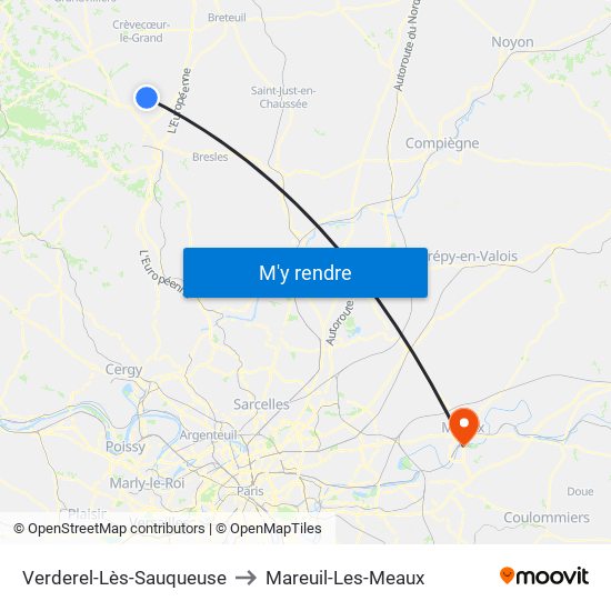 Verderel-Lès-Sauqueuse to Mareuil-Les-Meaux map