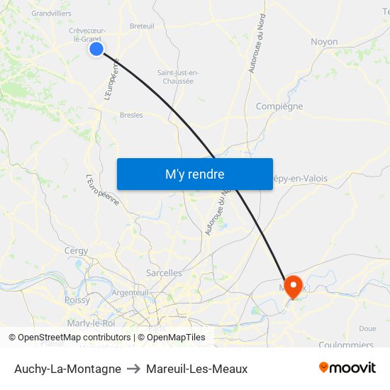 Auchy-La-Montagne to Mareuil-Les-Meaux map