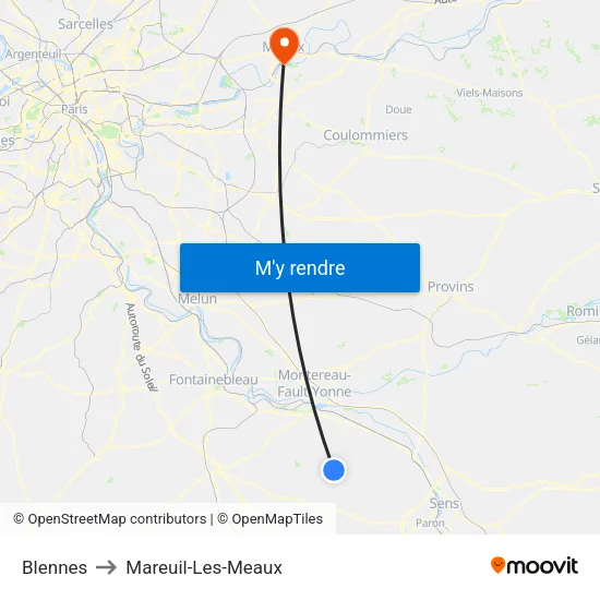 Blennes to Mareuil-Les-Meaux map