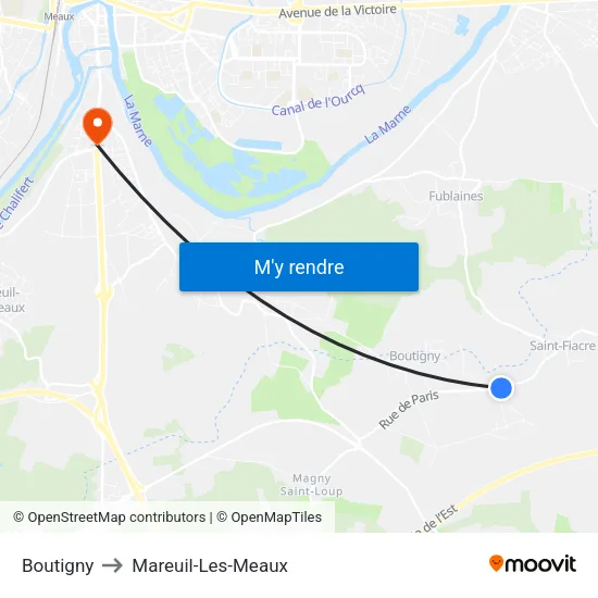 Boutigny to Mareuil-Les-Meaux map