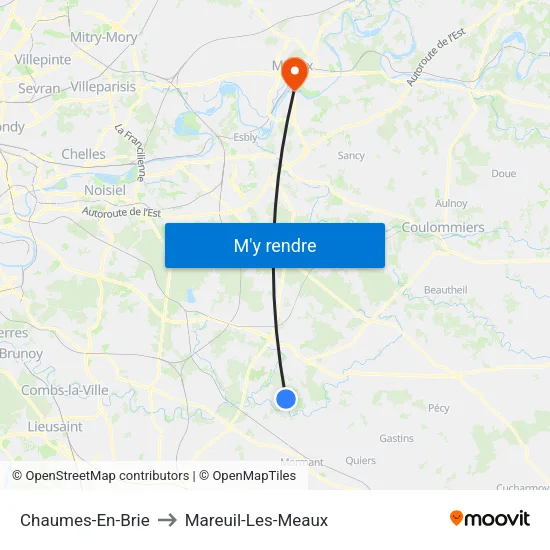 Chaumes-En-Brie to Mareuil-Les-Meaux map