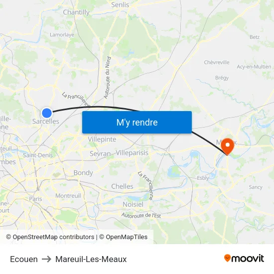 Ecouen to Mareuil-Les-Meaux map