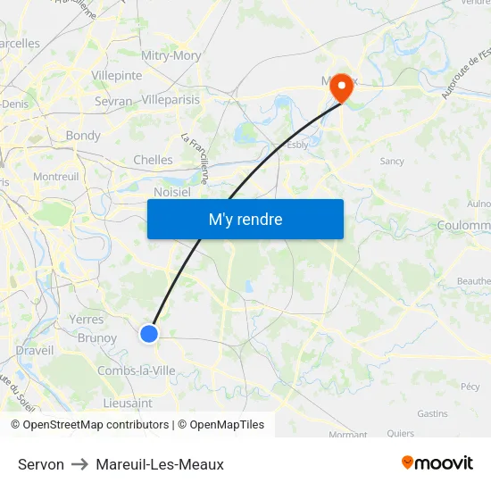 Servon to Mareuil-Les-Meaux map