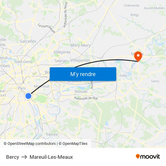 Bercy to Mareuil-Les-Meaux map