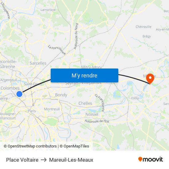 Place Voltaire to Mareuil-Les-Meaux map