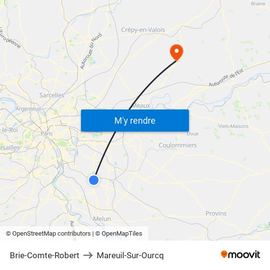 Brie-Comte-Robert to Mareuil-Sur-Ourcq map