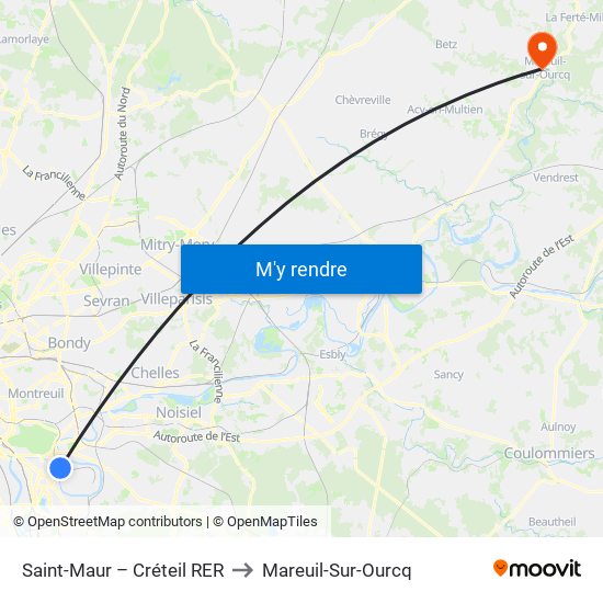 Saint-Maur – Créteil RER to Mareuil-Sur-Ourcq map