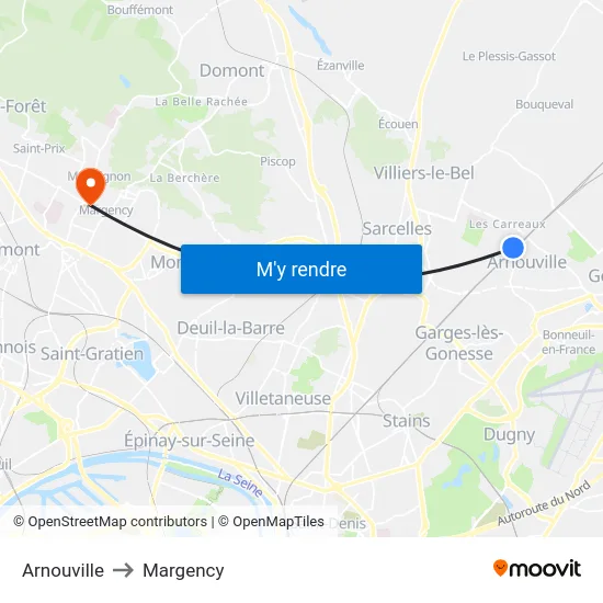 Arnouville to Margency map